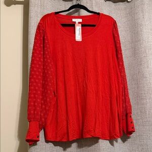 NWT Skies Are Blue Red Feminine Long Sleeve Blouse
